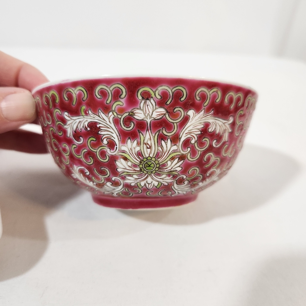 Asian Ceramic Rice Bowl Divided Condiment Dish Set - Picture 2 of 6